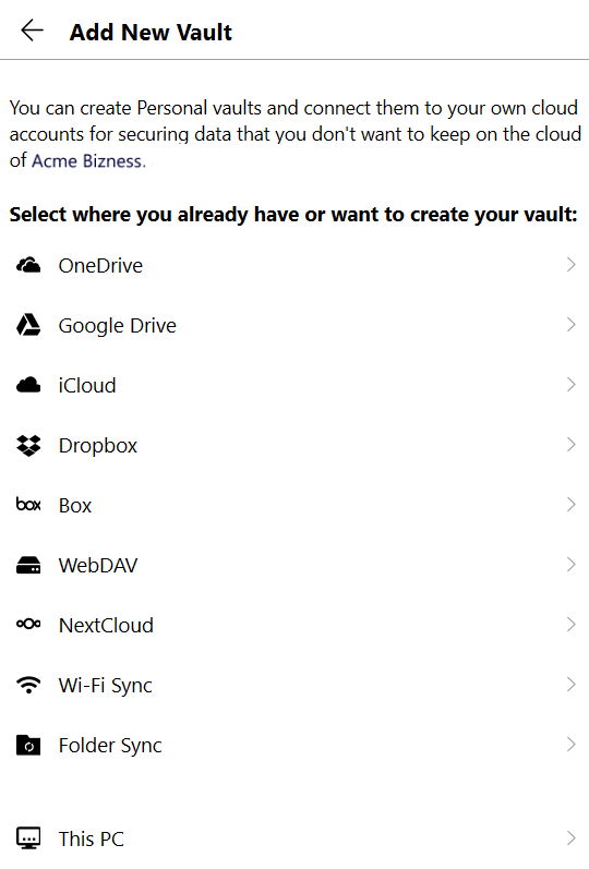 Select a source from which to restore a vault